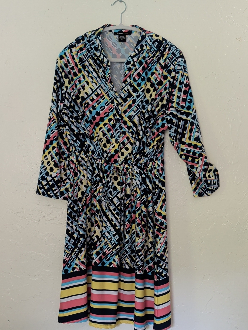 Robert Louis Multicolor Geometric Long Sleeve Dress